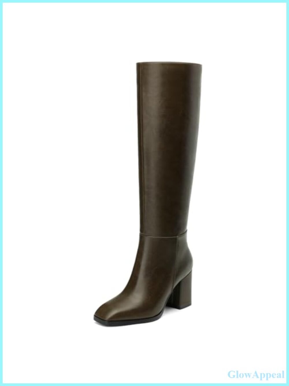 Women's Faux Leather Knee High Boots Chunky Block Heel Square Toe Side Zip